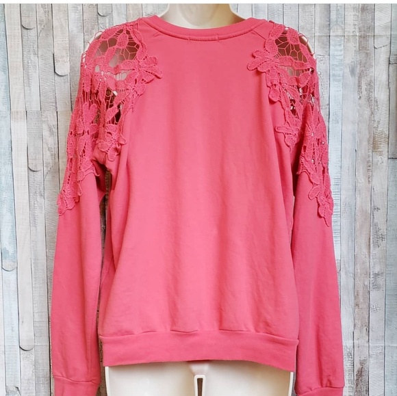 Sugar Rain coral crocheted-shoulder sweatshirt - Picture 3 of 4